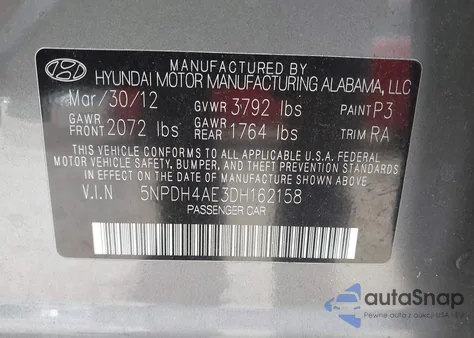 2013 Hyundai Elantra Gls из США, поврежденный, VIN 5NPDH4AE3DH162158